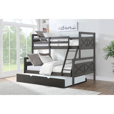 Taylor & Olive Linaria Grey Twin-over-Full Farmhouse Wood Bunk Bed with Twin Trundle