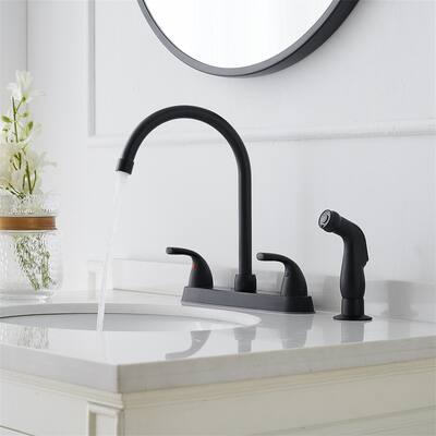 Bridge Kitchen Faucet with Side Sprayer Brass Double Handle Commercial Bridge Kitchen Sink Faucets 4 Holes
