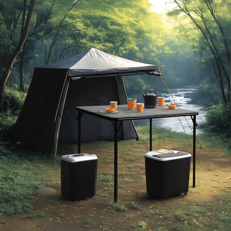 HomyLin Folding Table 33.5 inches Square Black Desk, No Assembly