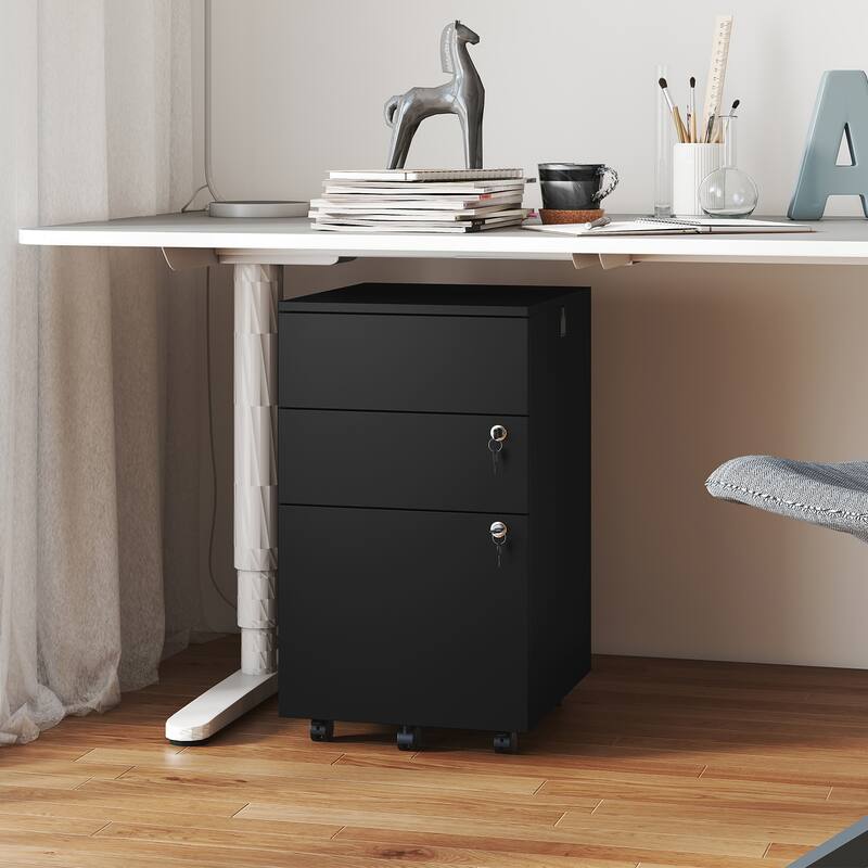 Gymax 3-Drawer File Cabinet Rolling File Organizer w/ Lock & 4 Keys