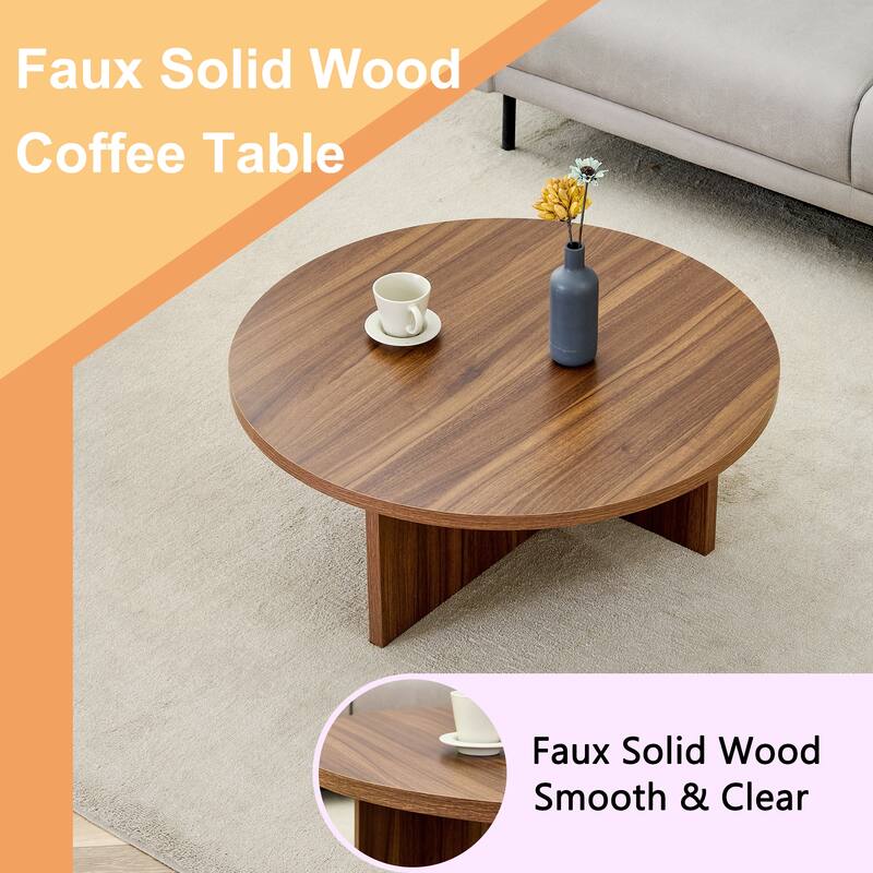 31.5in Versatile MDF Round Coffee Table, End Table for Living Room