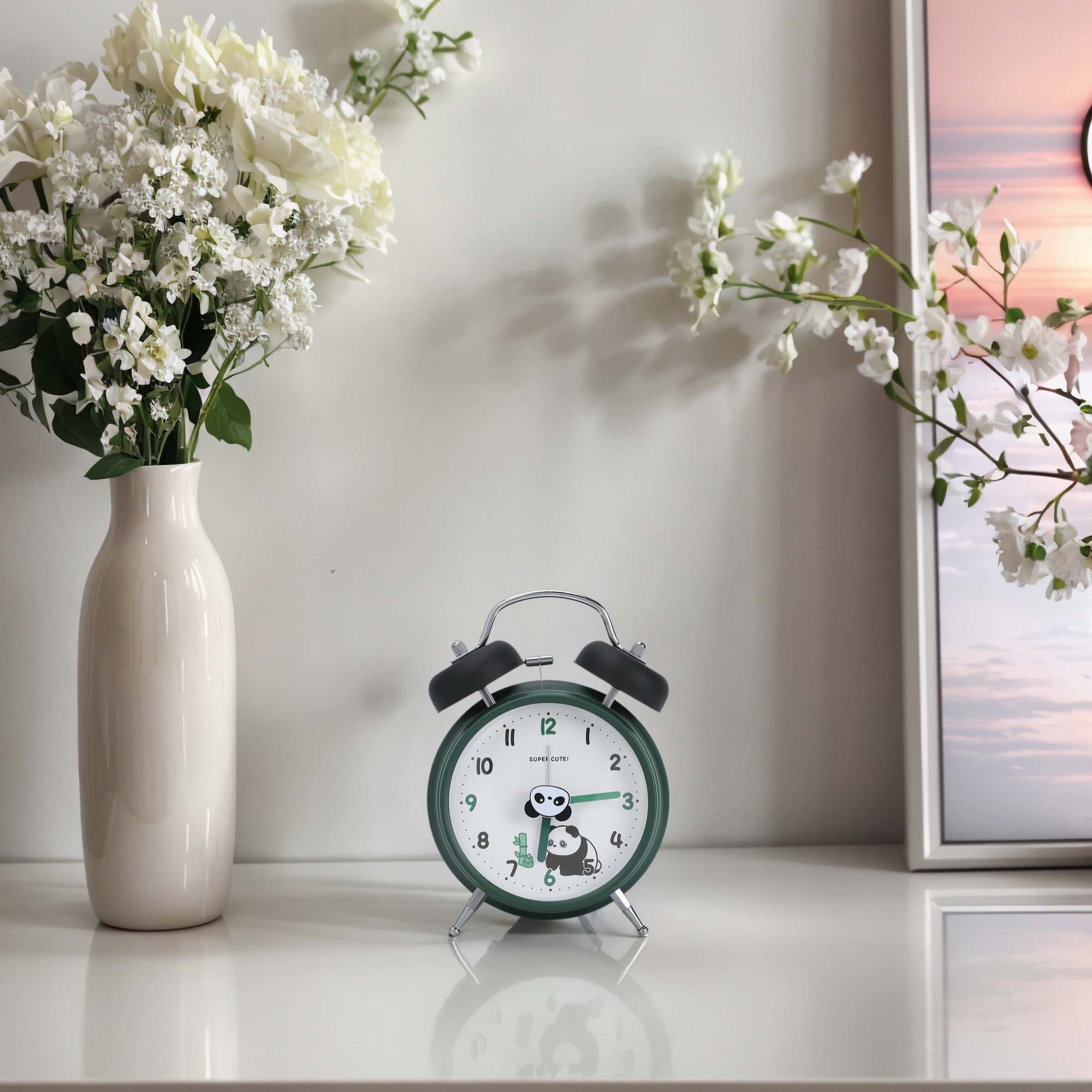 Alarm Clock for Heavy Sleepers, Cute Panda Pattern, Loud Bell for Guest Room/Bedside - 4.6"L x 2.2"W x 6.6"H