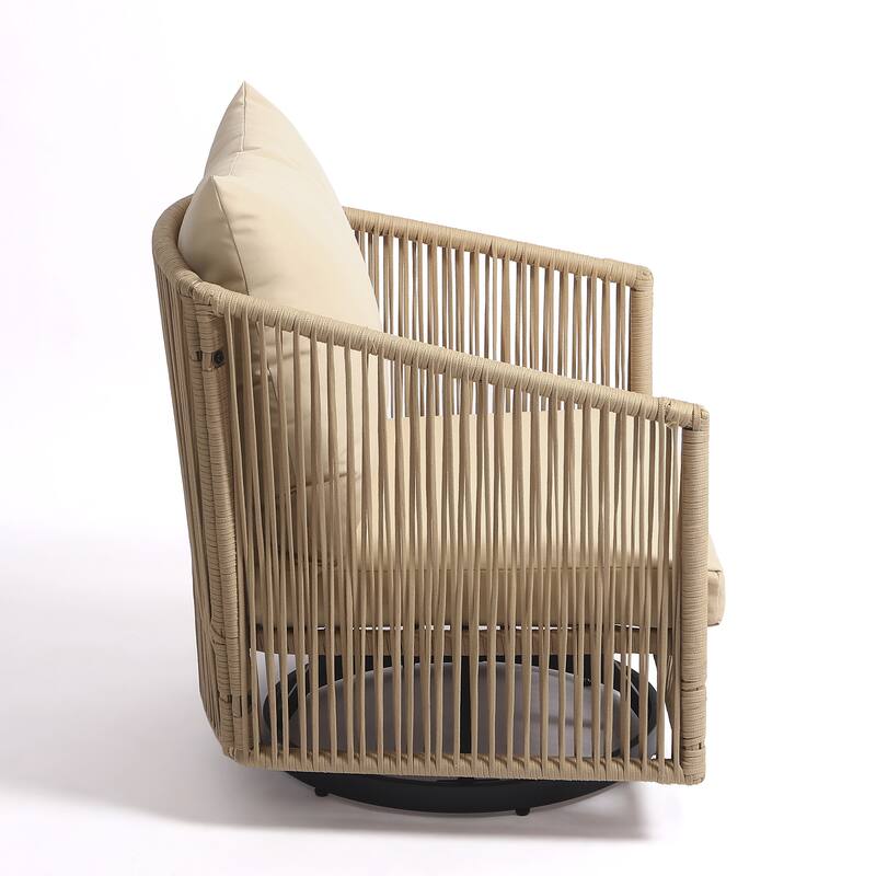 3-Piece Outdoor Patio Swivel Chair Set with Cushions and Side Table