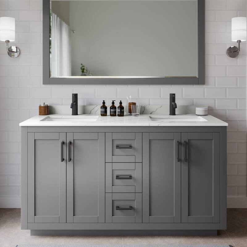 Wyndham Collection WCF292960D-QTZ-UNSMXX Miranda 60" Free Standing - Dark Gray / Giotto Quartz Top / Matte Black