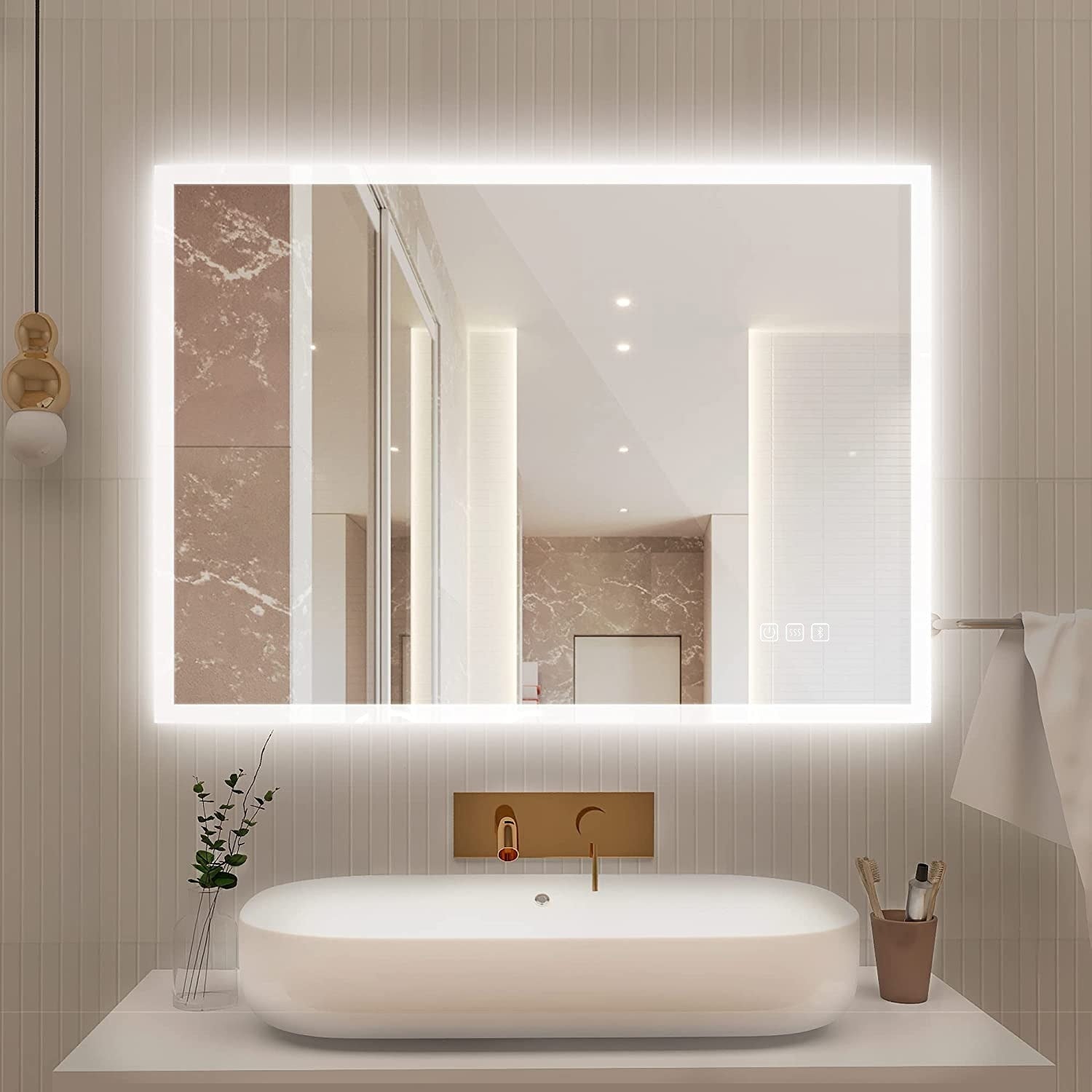 Frameless rectangular led light bathroom vanity mirror top