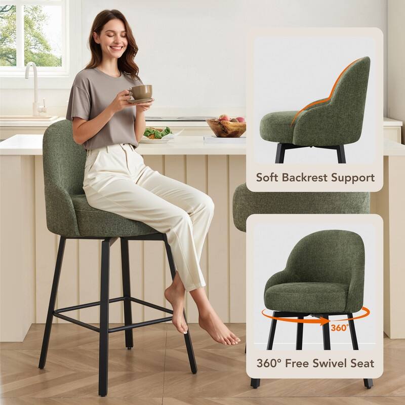 Spruce & Spring Amari Swivel Upholstered Counter Bar Stool with Thickened Cushion