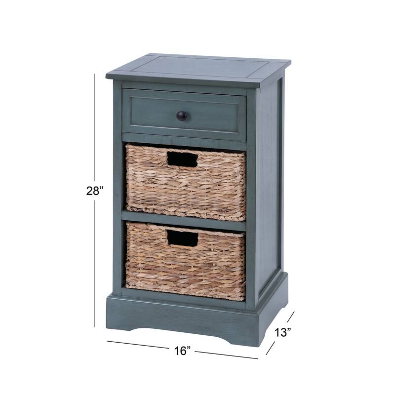 Cream, Teal, White or Brown Wood 2 Baskets and 1 Drawer Storage Unit - 16 x 13 x 28