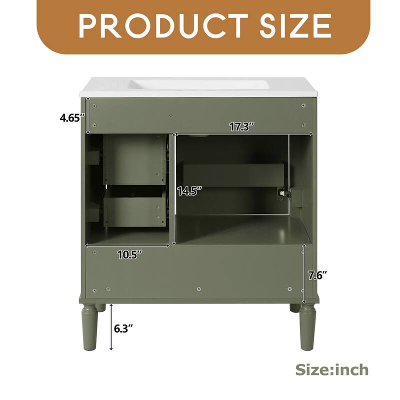 Bathroom Vanity with Ceramic Sink, Soft-Close Door with Built-in Shelf, Deep Drawer, Standard Drawer, Long Divider Drawer