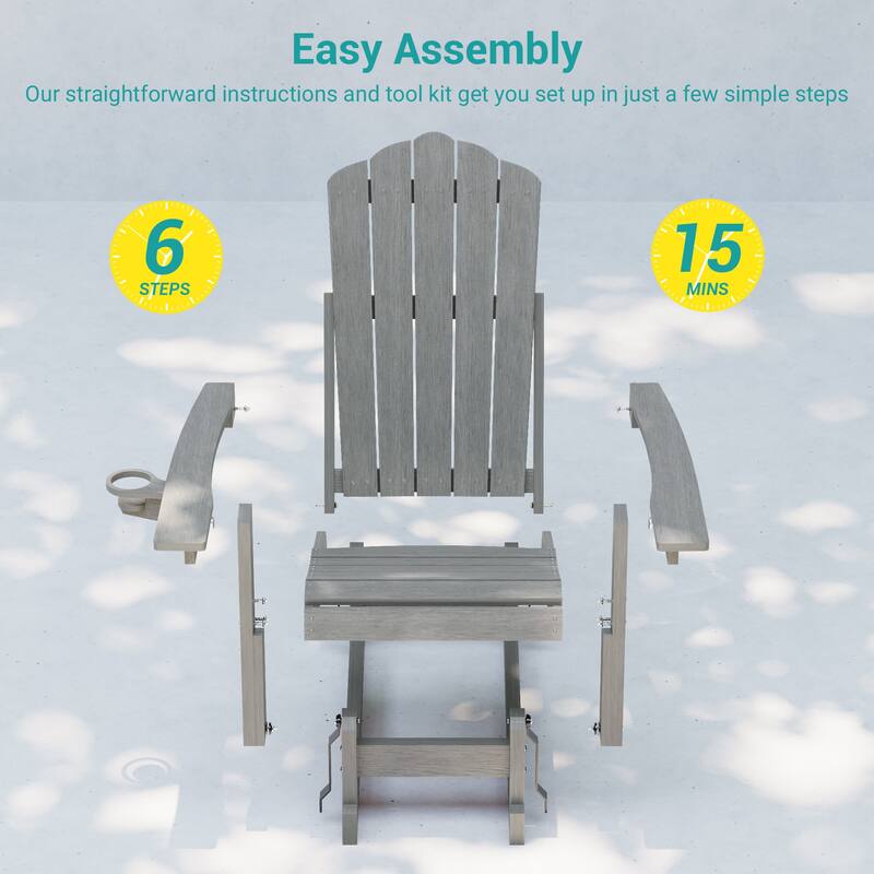Glider Adirondack Chair 3-Position Adjustable, HDPE Wood-Like Texture