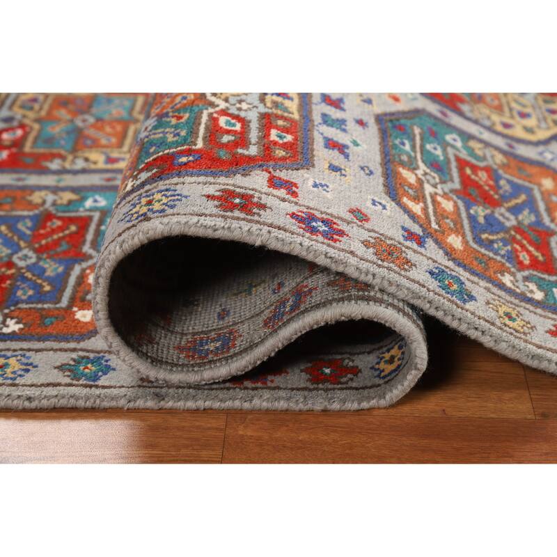 Hand Knotted Oriental 100% Wool Carpet Traditional All-Over Greys & Charcoal Kazak Area Rug - 5' 9'' X 3' 11''