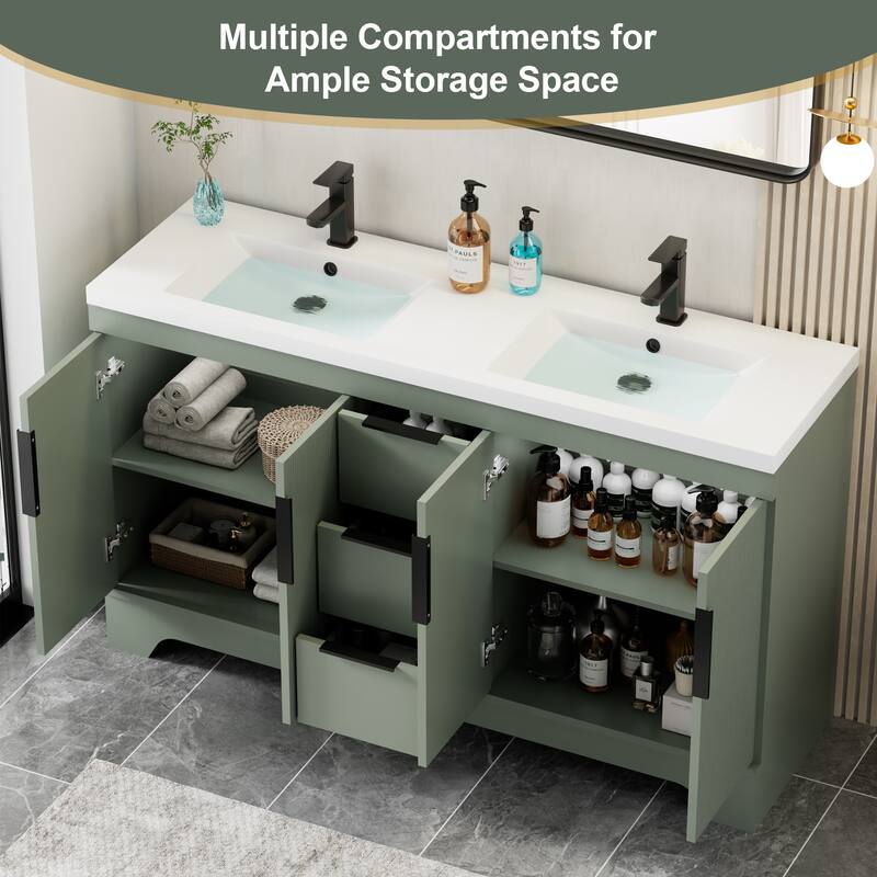 Vertical Stripes Bathroom Vanity Set with Sink Top & Faucet