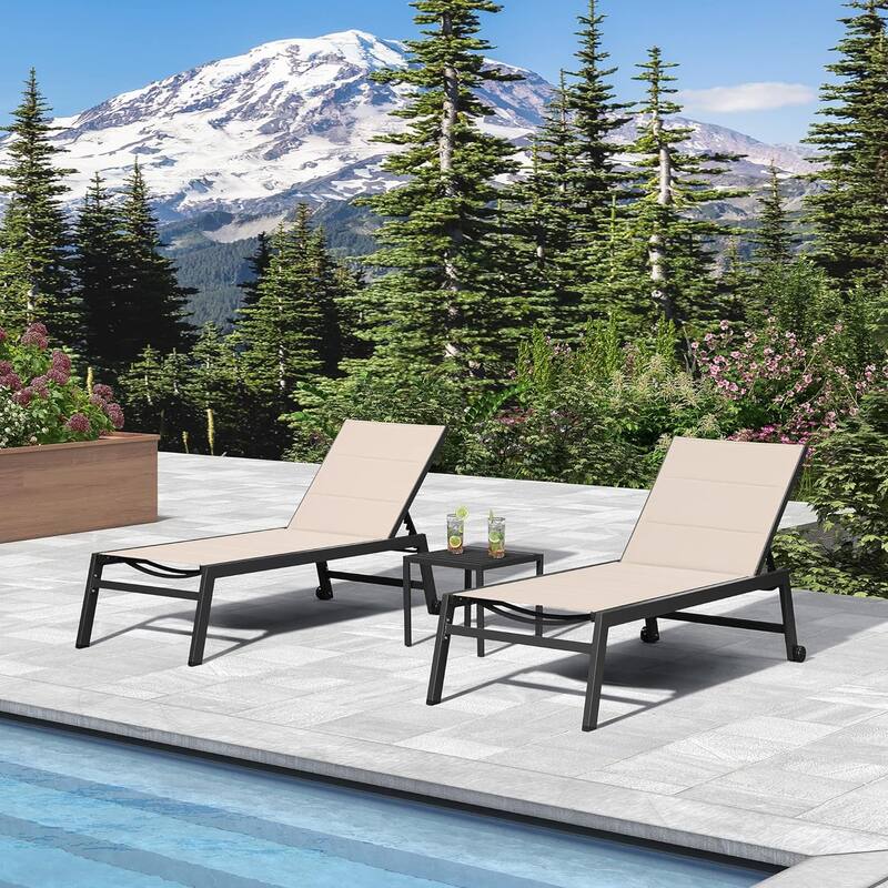 PURPLE LEAF Outdoor Chaise Lounge with Side Table and Wheels, All