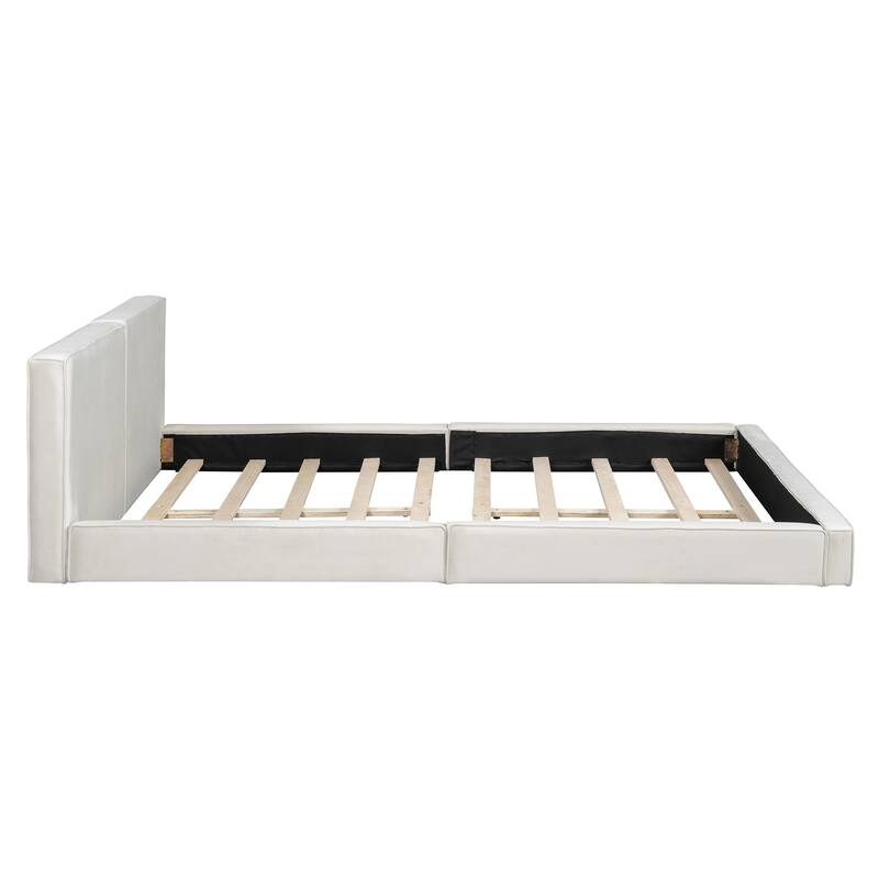 Elegant Queen Velvet Platform Bed, Grounded Design with Strong MDF Frame
