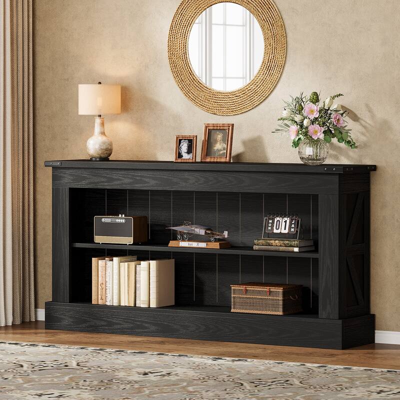 63-Inch Long Console Table with Shelf, 3 Tier Modern Entryway Table - Black