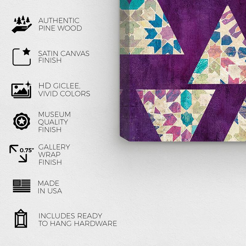 Wynwood Studio Canvas Abstract Deco Triangles Purple and Dark Purple Traditional Wall Art Canvas Print