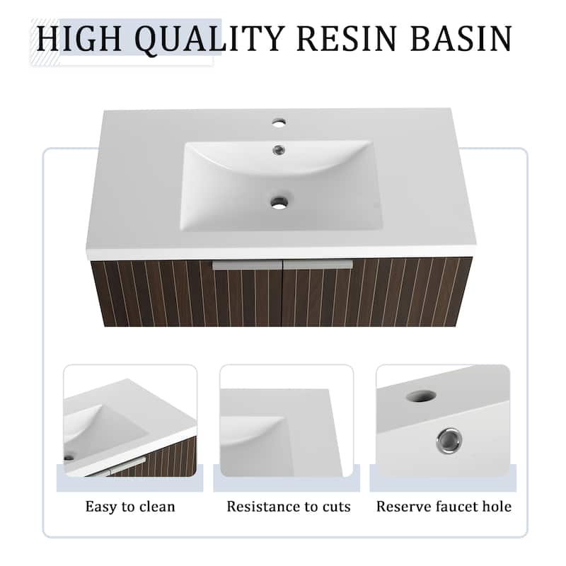 BNK 24"/30"/36" Single Sink Bathroom Vanity with Soft Close Door, Modern Floating Vanity