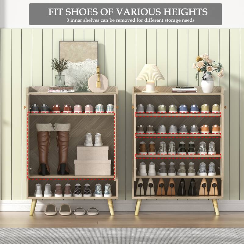 Anmytek Modern 20 Pairs Entryway Shoe Storage Cabinet 6-Tier Shoe Rack Organizer with Doors and Adjustable Shelves