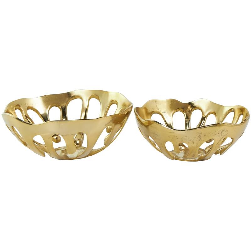 Aluminum Metal Drip Decorative Bowl with Open Frame Design (Set of 2)