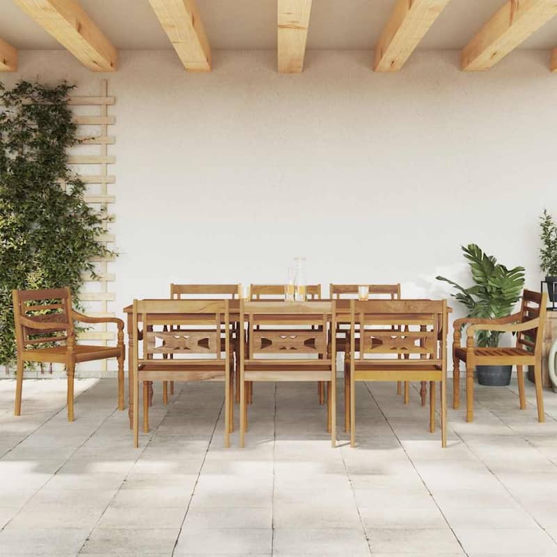 vidaXL Garden Dining Set Teak Wood Medium Seats Many - 39.4 x 78.7 x 29.5 - Brown - 39.4 x 78.7 x 29.5 9 pieces