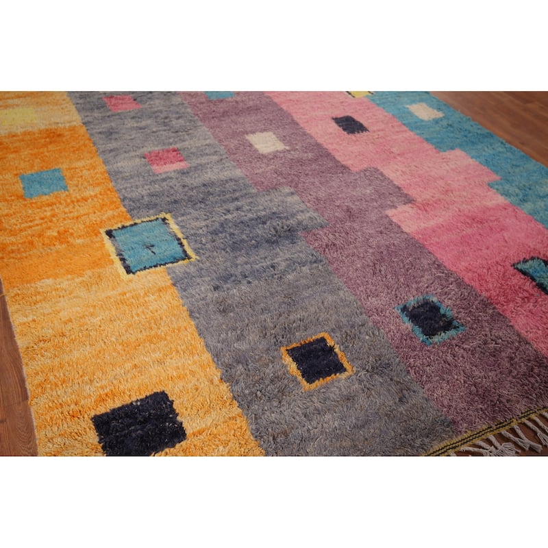 Geometric Moroccan Oriental Area Rug Handmade Multi-Color Wool Carpet - 7'1" x 10'3"
