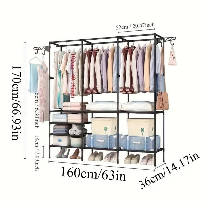 3 Tier Adjustable Metal Garment Rack with Shoe Storage Heavy Duty