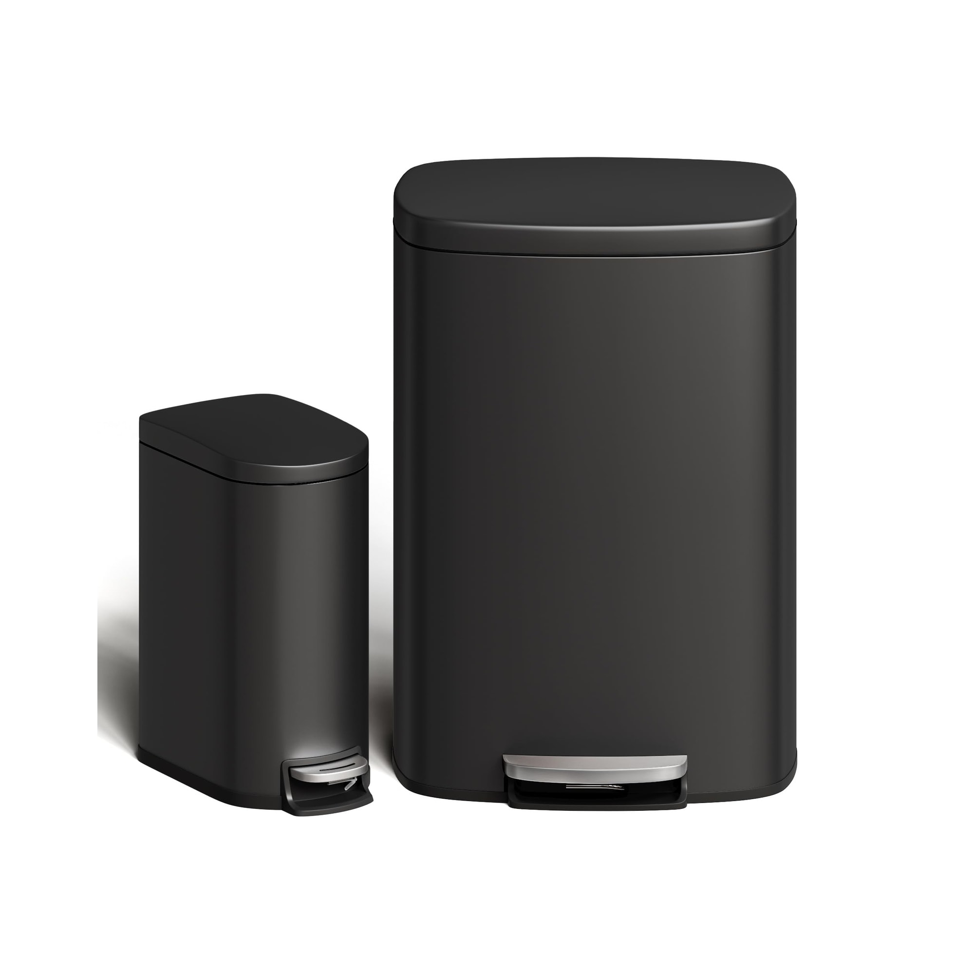 13.2 & 2.6 Gal Stainless Steel Trash Can Combo Set, Removable Inner Buckets, Soft-Close Step-On Lids, Rustproof