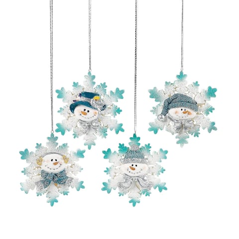 Glitter Snowman Snowflake Christmas Ornaments, Home Decor, 12 Pieces - 3-1/2"