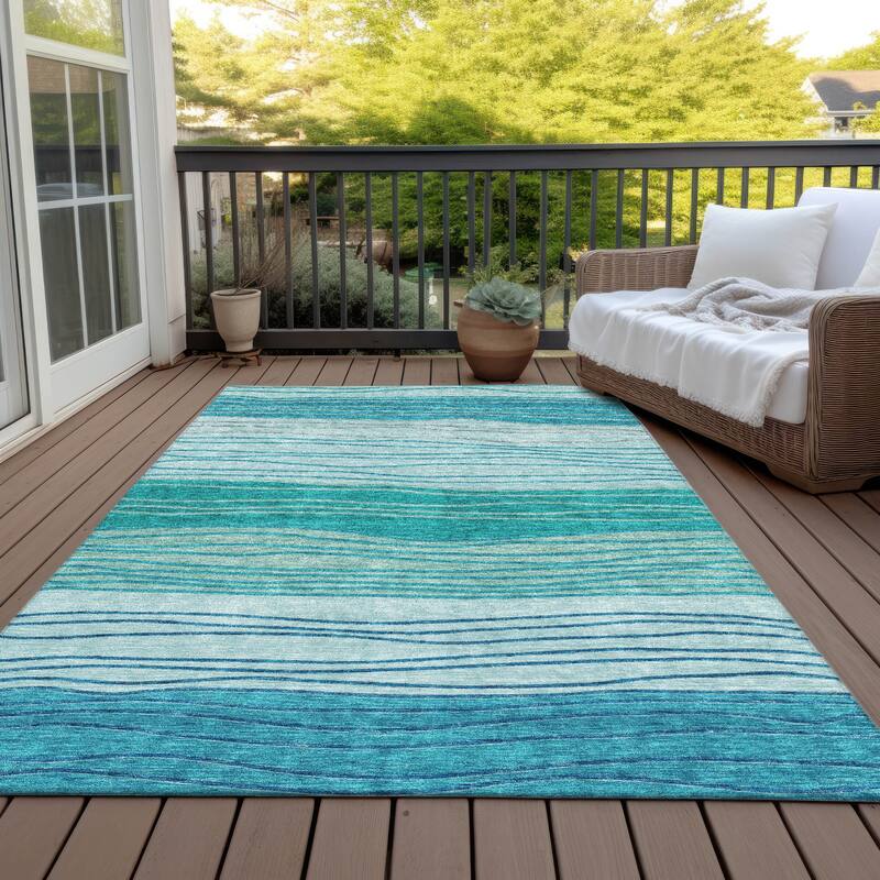 Machine Washable Indoor/ Outdoor Chantille Modern Stripes Rug - Sky - 5' x 7'6"