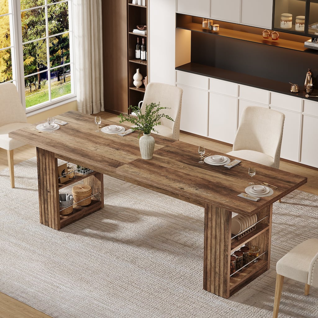 78.7-Inch Farmhouse Dining Table, Large Kitchen Table with Storage