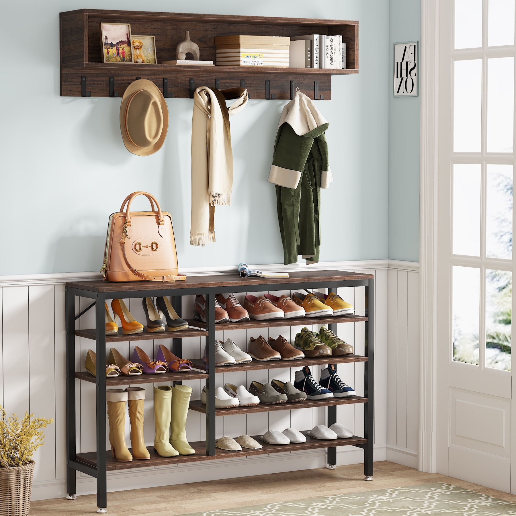 Coat rack with bench and shoe storage store