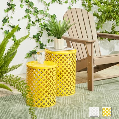 Glitzhome Set of 2 Multi-functional Metal Garden Stool Outdoor Table