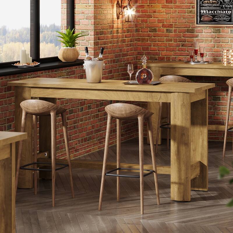 63 Inch Long Bar Table, Rectangular Counter Height Pub Dining Table with Footrest - 19.69" D x 63" W x 35.43" H