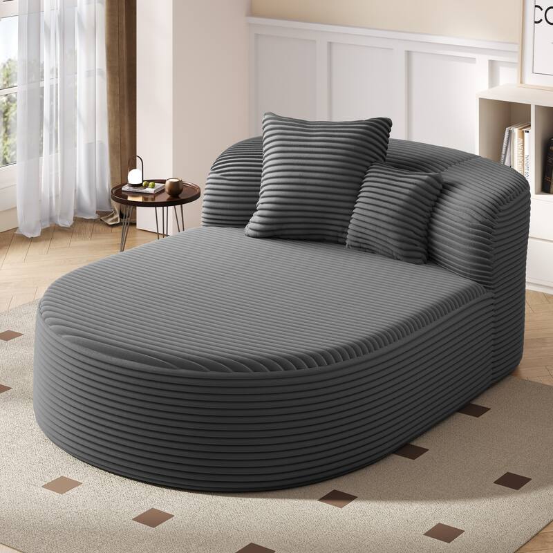 51.6" Chaise Lounge Sofa Bed - Boneless Couch with 2 Pillows - Compression Design for Living Room - Grey