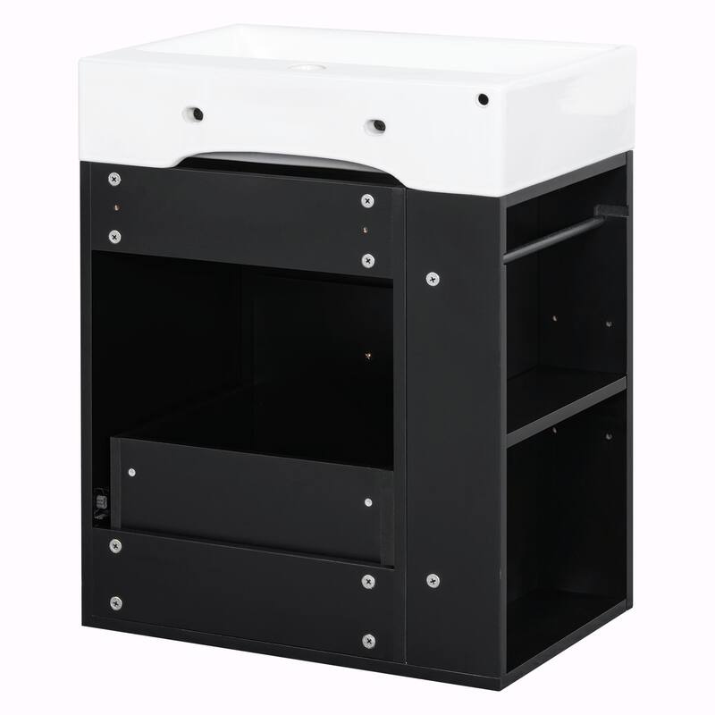 20-Inch Bathroom Vanity with Ceramic Sink - MDF Storage Cabinet with Drawer, Side Shelf and Silver Handle