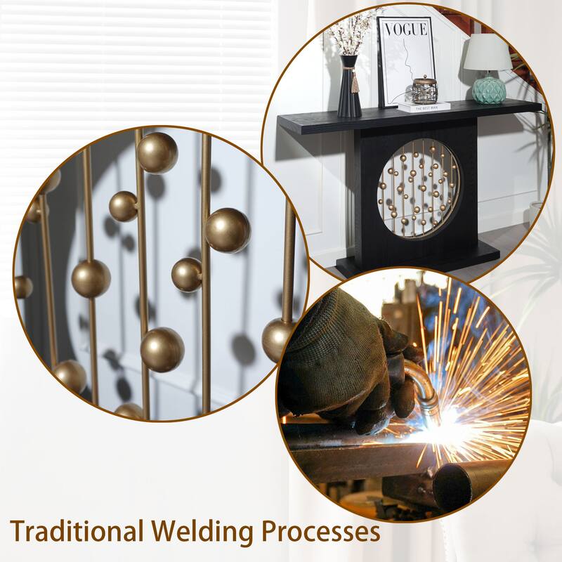 Roomfitters Modern Console Table with Gold Accents, 56" Entryway Table with Cutout, Engineered Wood, Black & Gold