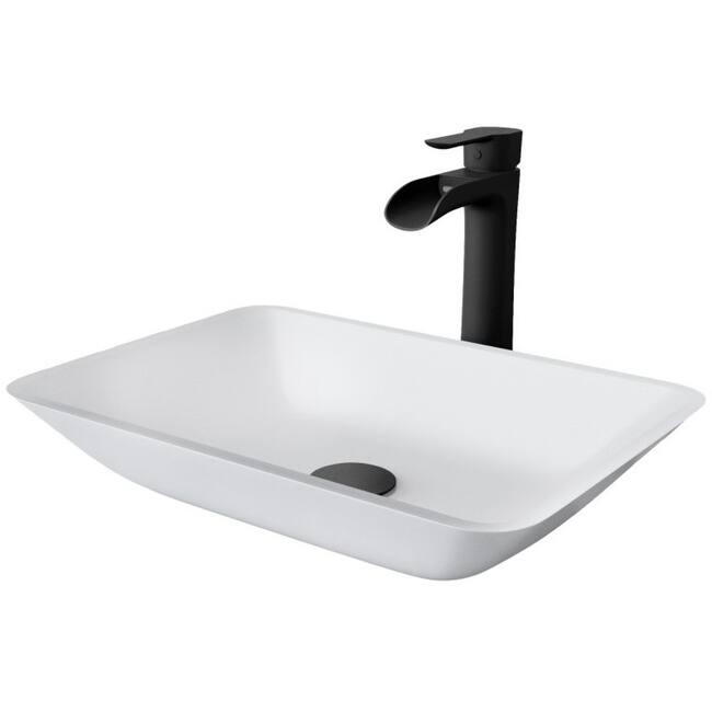 Vigo VGT2068 Sottile 18" Rectangular Glass Vessel Bathroom Sink with - Matte Black