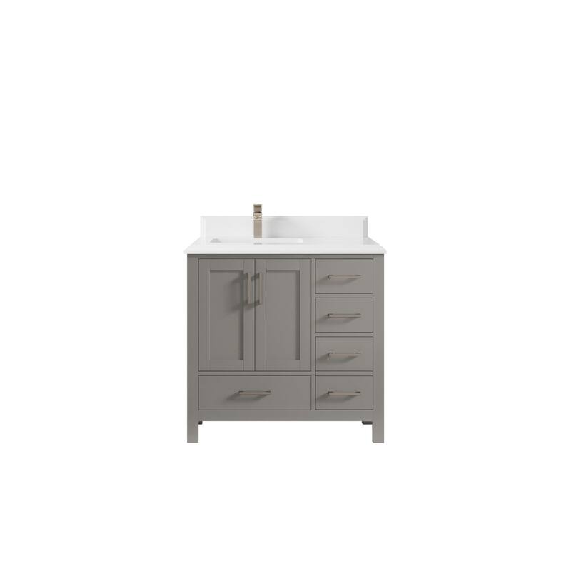Willow Collections 36 in. W x 22 in. D Malibu Left Offset Sink Bathroom Vanity with Countertop - 1.5" White Quartz - Elephant Skin Gray