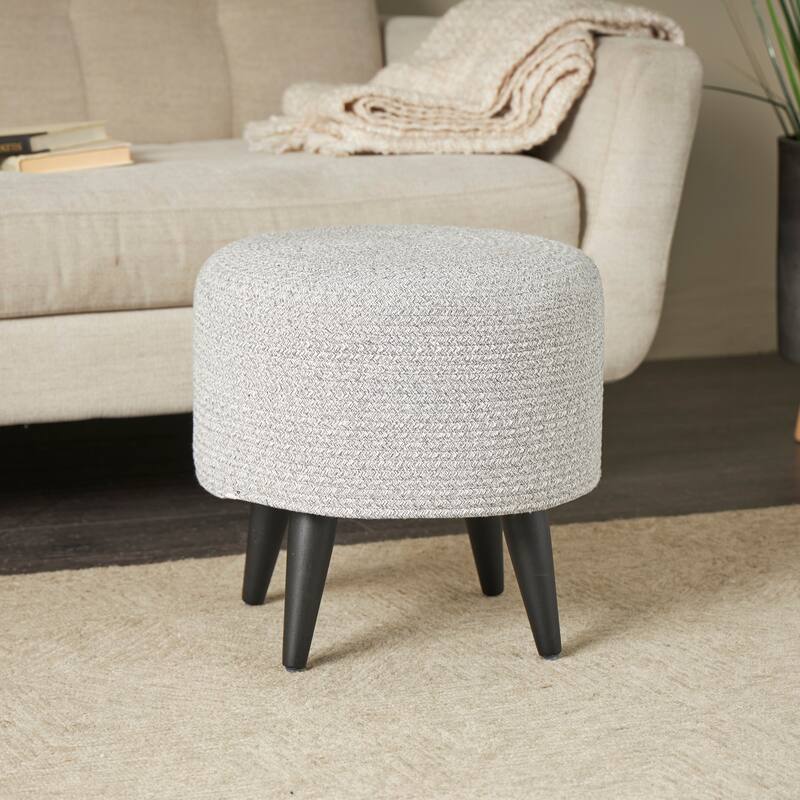 Light Gray or Beige Polyester Chevron Textured Stool with Black Wooden Legs - Light Grey