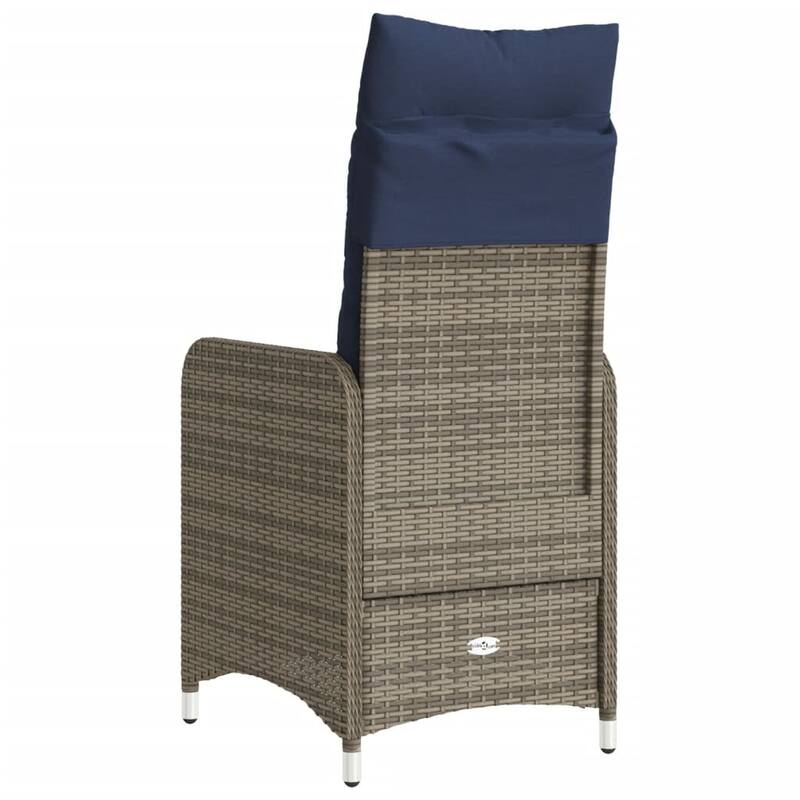 vidaXL Reclining Patio Chair with Cushions Outdoor Furniture Gray Poly Rattan - 21.5" x 23" x 36.2"
