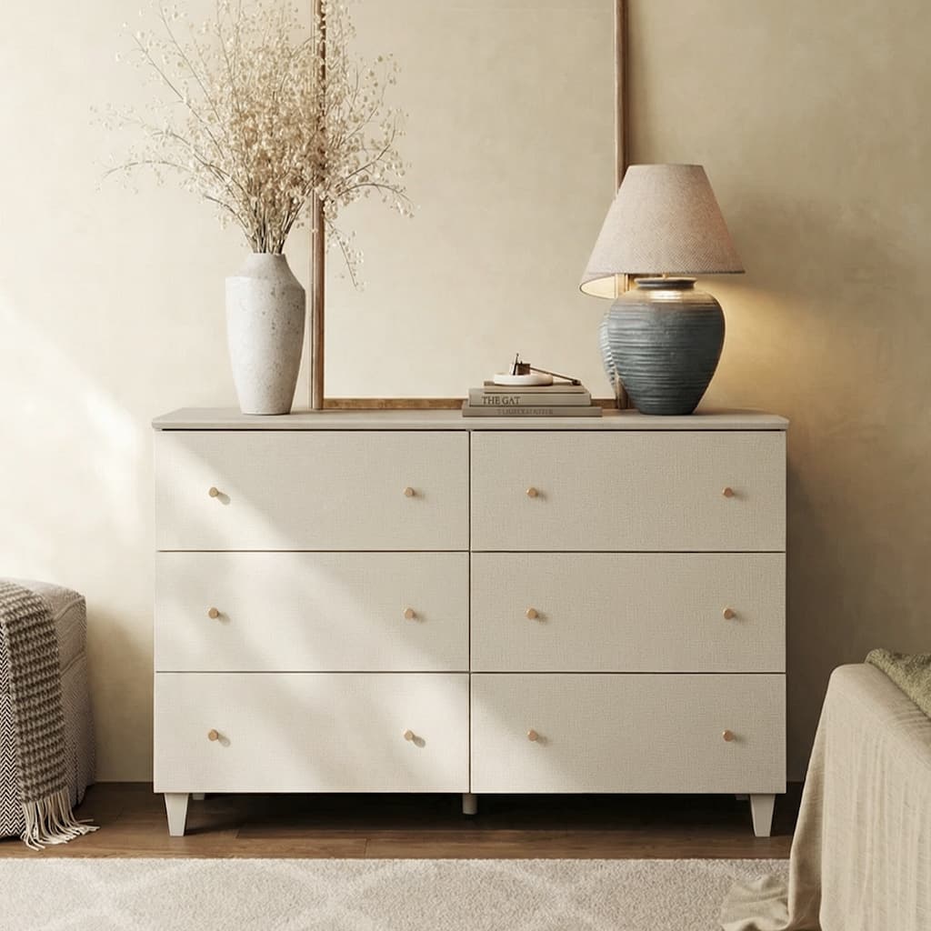6 Drawers Dresser for Bedroom, Wooden Wide Chest of Drawers