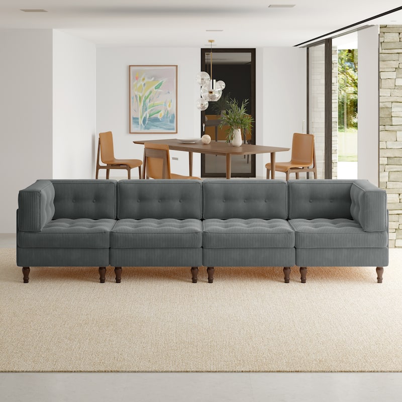 Oversized Modular Sectional Corduroy Fabric Tufted Sofa