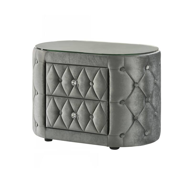Luxurious Oval Nightstand with Plush Upholstery and Sparkling Knobs for Bedroom