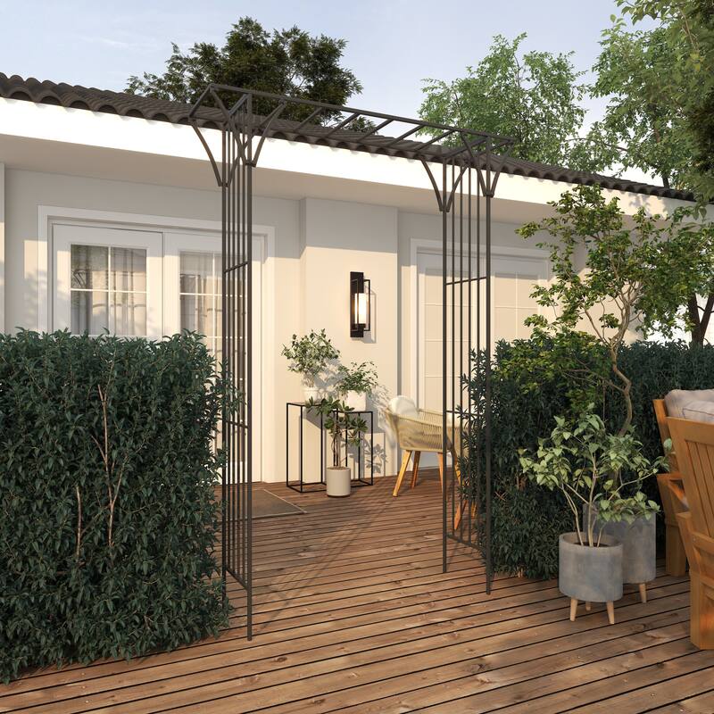 White or Black Metal Contemporary Garden Arbor with Lattice Work Sides