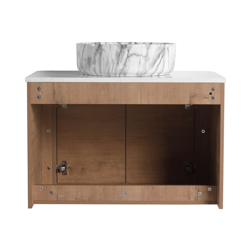 30'' Wall-Mounted Bathroom Vanity With Ceramic Art Sink & 2-Soft-Close Door, KD-Packing, Plywood