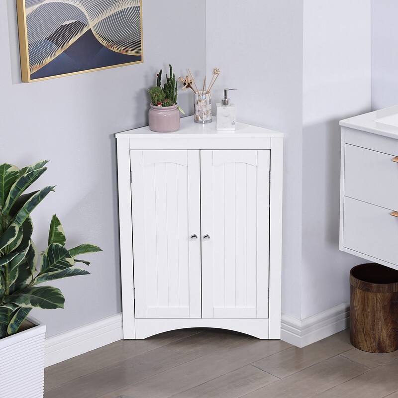 Free Standing Corner Cabinet With Doors and Shelves