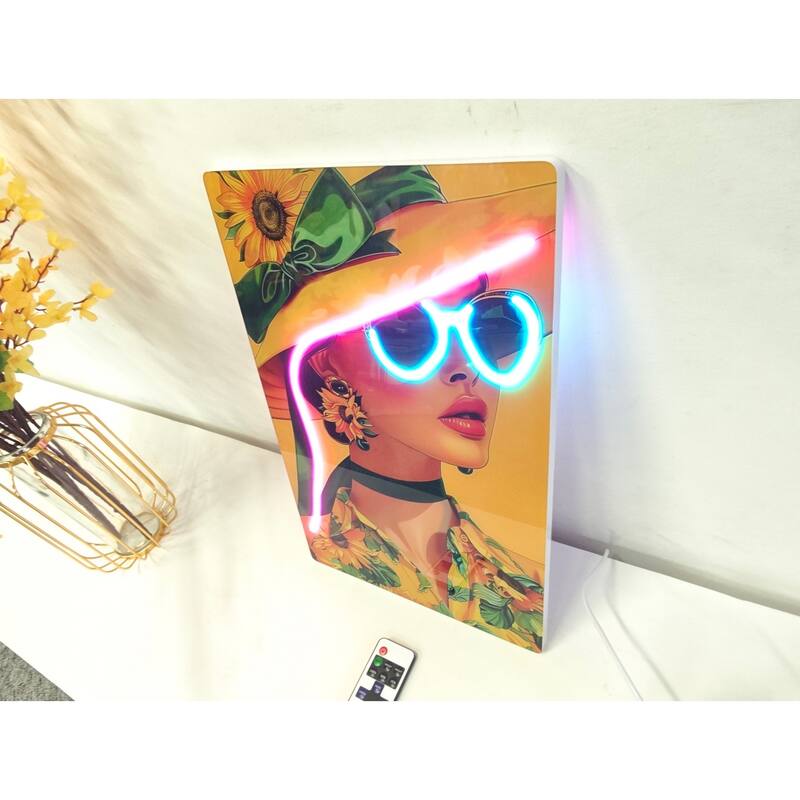 Fashion Girl LED Wall Art - Acrylic Lighted Artwork with Neon Effect, Stylish Illuminated Picture