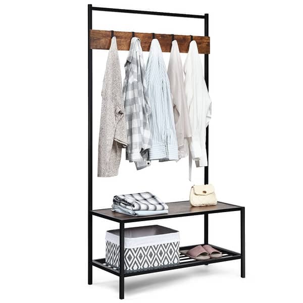 Shop Costway 3 In 1 Industrial Coat Rack Shoe Bench Entryway Hall