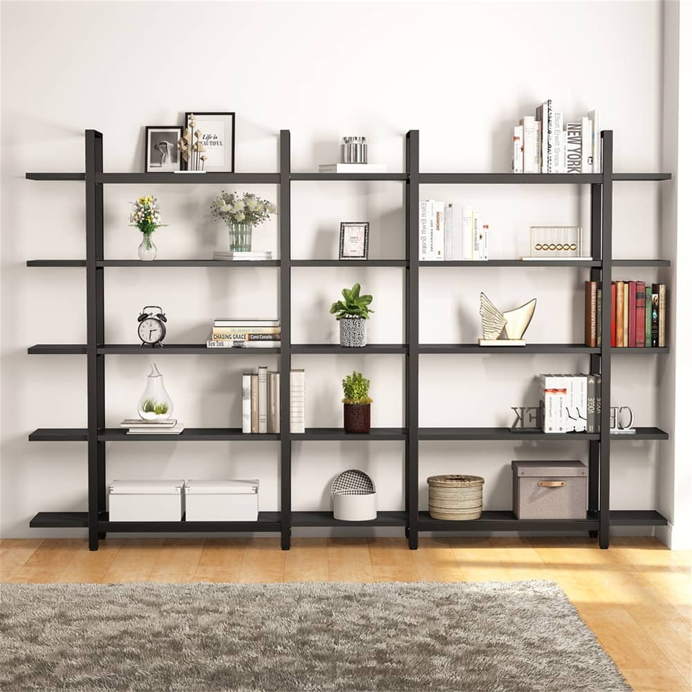 Brown Vintage Industrial 5-Tier Etagere Bookcase, White/ Gold Modern Display Bookshelf