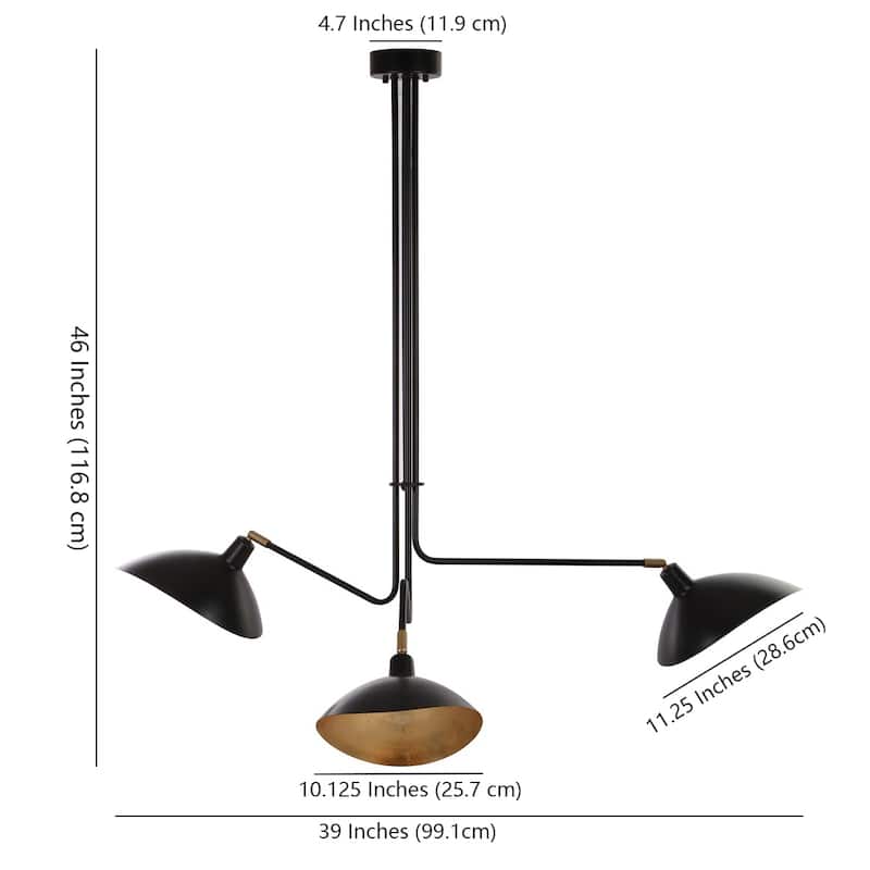 SAFAVIEH Lighting Felisha 3-Light Black Metal Pendant - 39" W x 39" D x 46" H - 39Wx39Dx46H