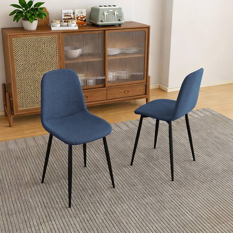 Set of 4 Modern Knit Fabric Dining Chairs with Iron Legs - Restaurant Seating, Comfortable Upholstered Armless Side Chair